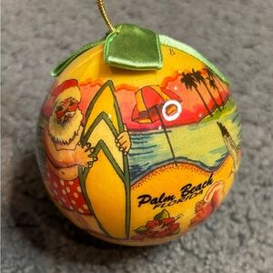 Palm Beach Florida Santa Surfboard Beach Seagull Plastic Ball Christmas Ornament